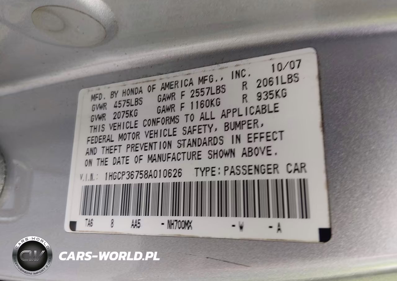 2008 Honda Accord 3.5 Ex VIN:1HGCP36758A010626 - 9