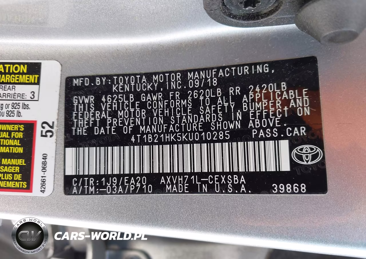 2019 Toyota Camry Hybrid Se VIN:4T1B21HK5KU010285 - 9