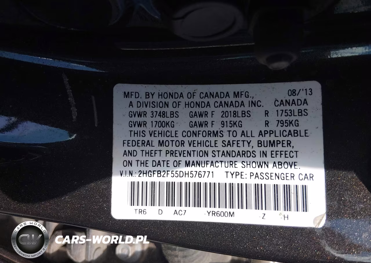 2013 Honda Civic Lx VIN:2HGFB2F55DH576771 - 9