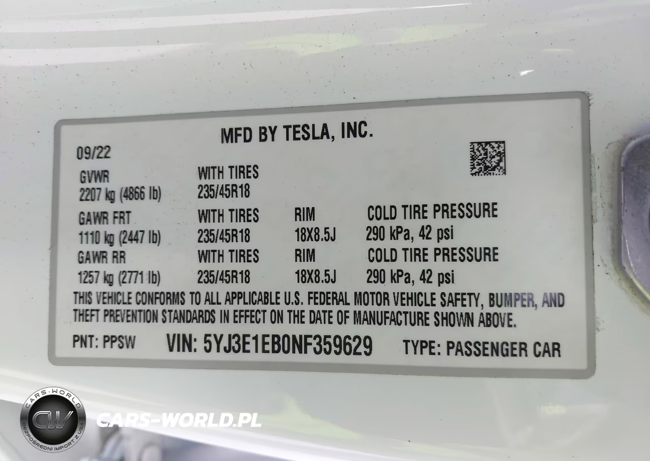 2022 Tesla Modelo 3 Long Range Dual Motor All-Wheel Drive VIN:5YJ3E1EB0NF359629 - 9