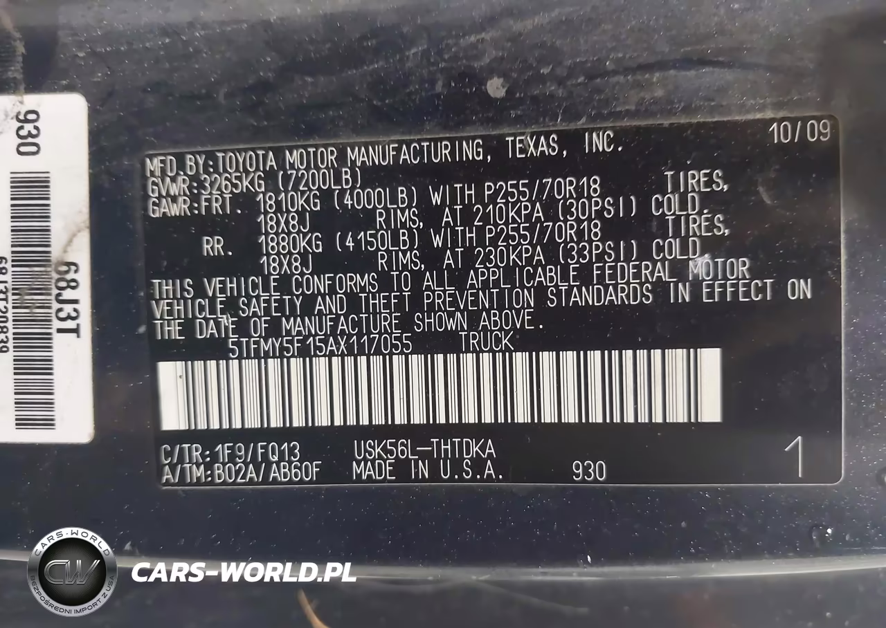 2010 Toyota Tundra Grade 5.7L V8 VIN:5TFMY5F15AX117055 - 9