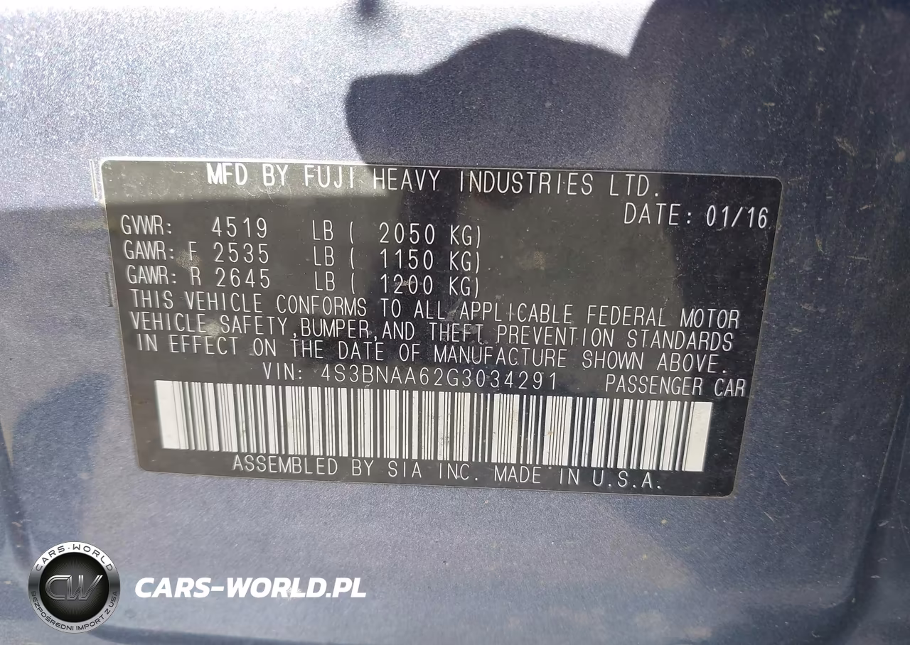 2016 Subaru Legacy 2.5I VIN:4S3BNAA62G3034291 - 9