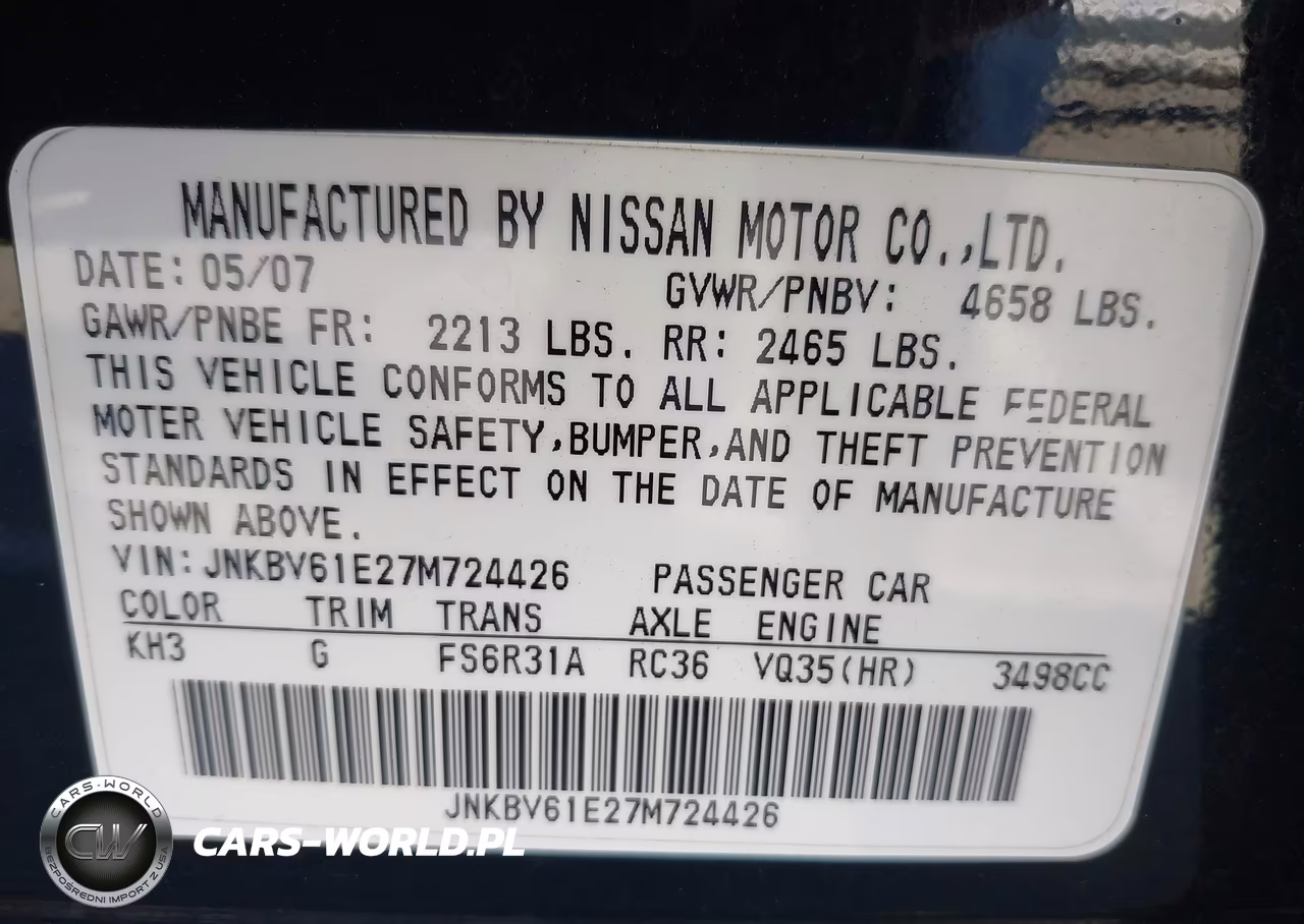 2007 Infiniti G35 Sport W-6-Speed Manual VIN:JNKBV61E27M724426 - 9