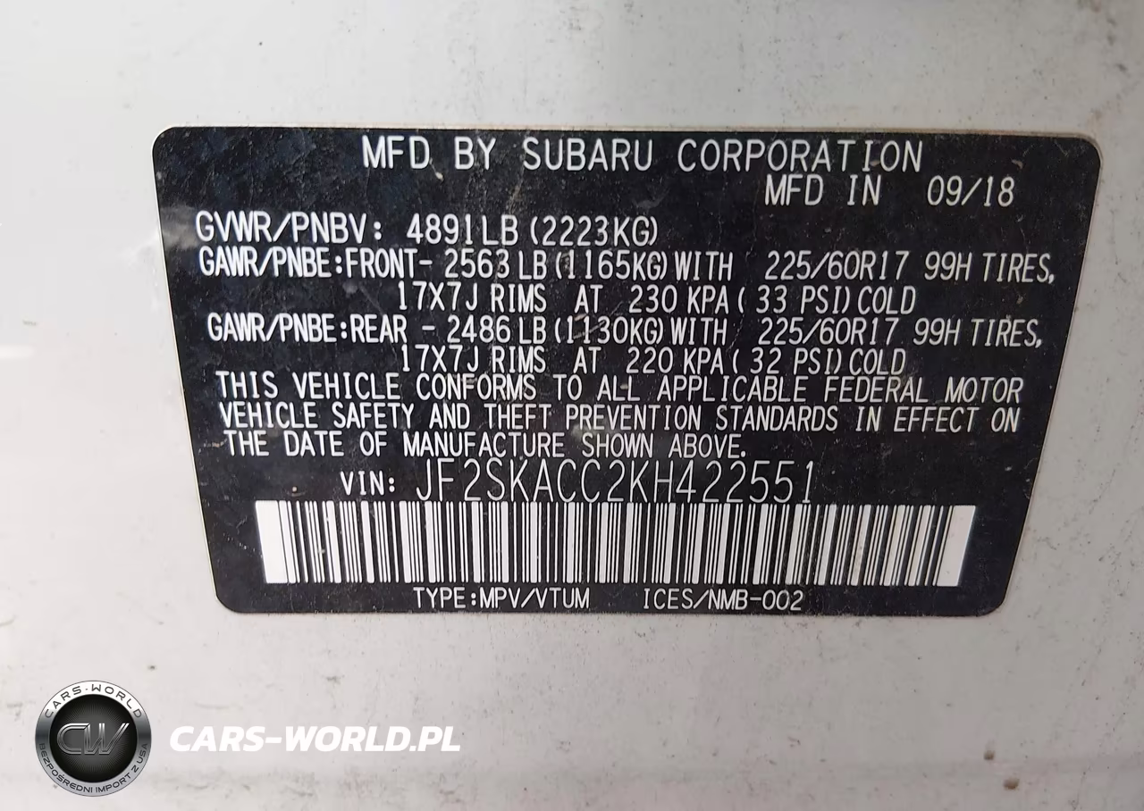 2019 Subaru Forester VIN:JF2SKACC2KH422551 - 9