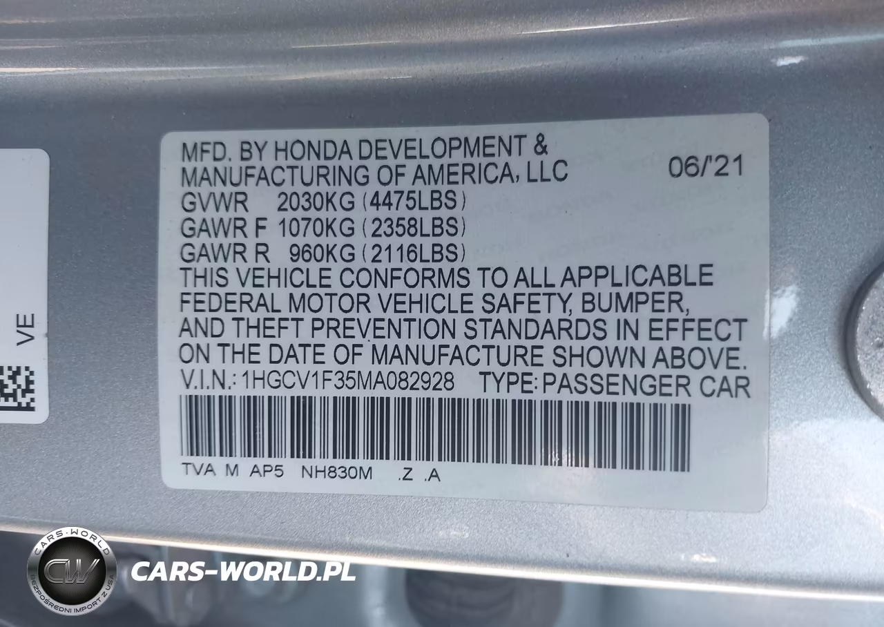 2021 Honda Accord Sport VIN:1HGCV1F35MA082928 - 9