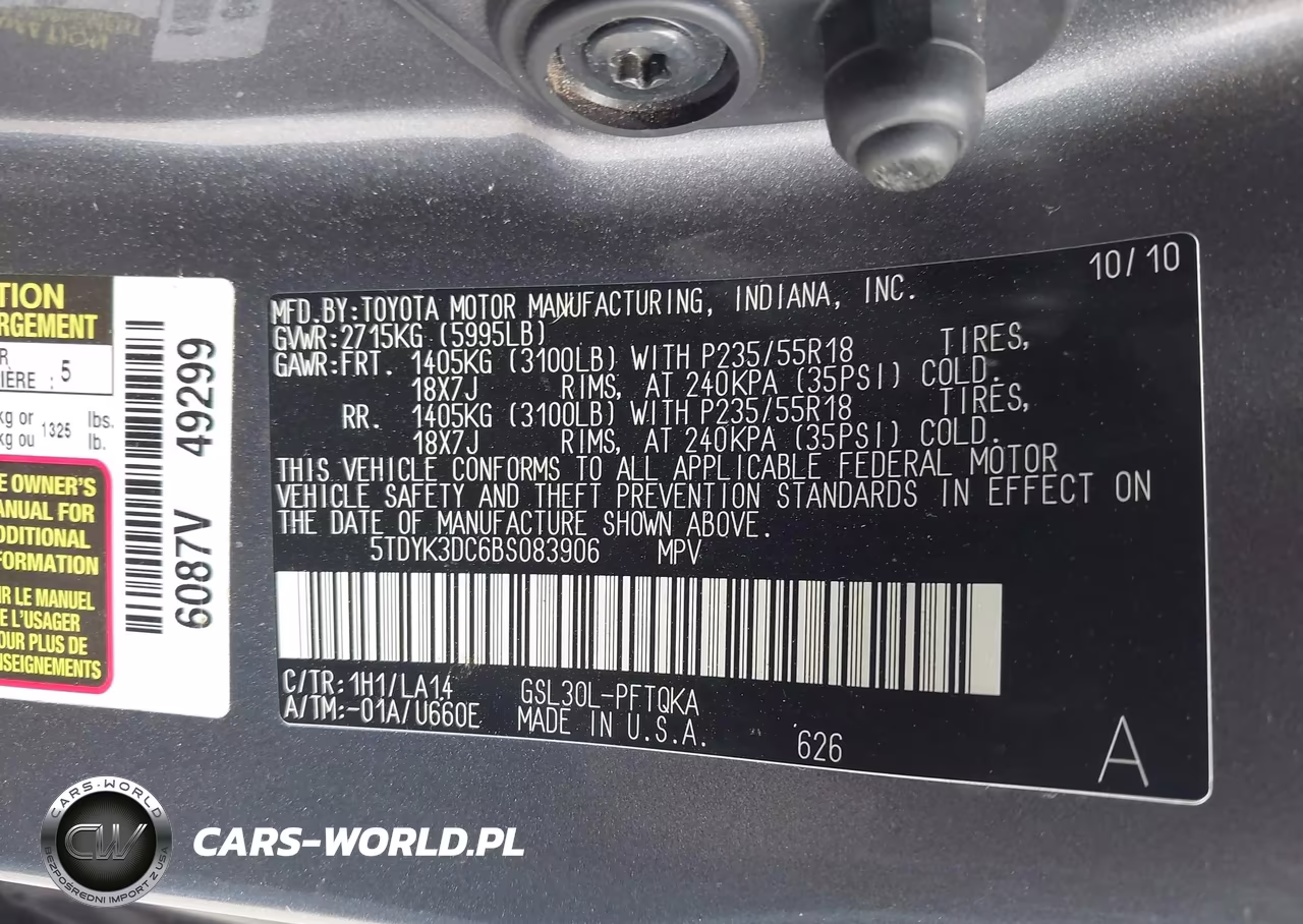 2011 Toyota Sienna Limited V6 VIN:5TDYK3DC6BS083906 - 9