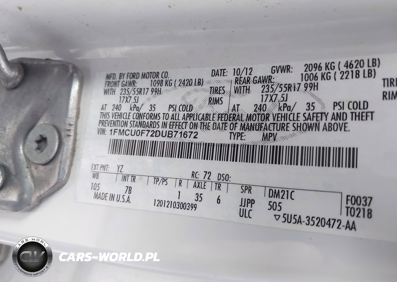2013 Ford Escape S VIN:1FMCU0F72DUB71672 - 9