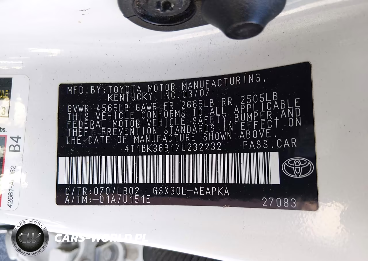 2007 Toyota Avalon Limited VIN:4T1BK36B17U232232 - 9