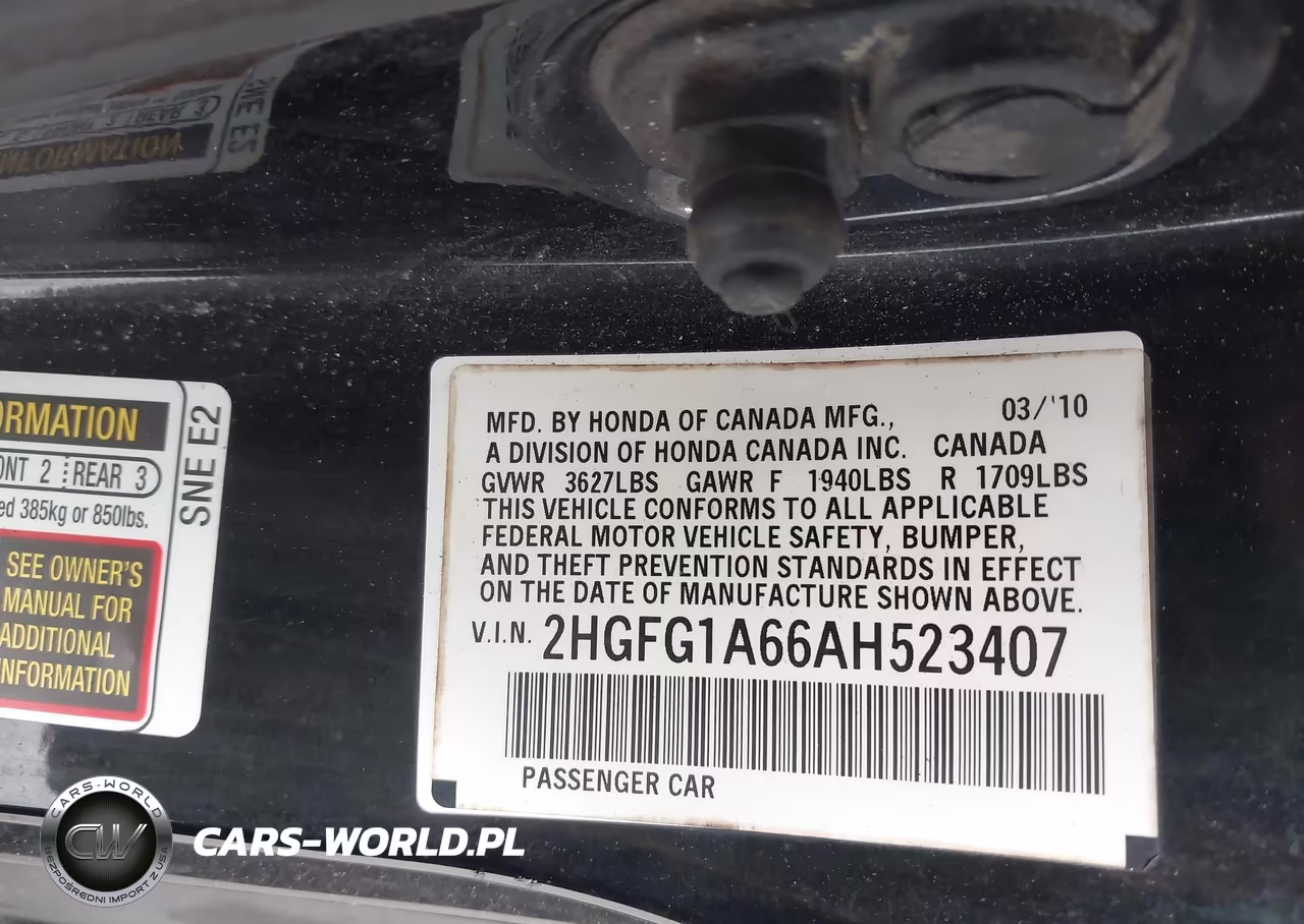 2010 Honda Civic Lx VIN:2HGFG1A66AH523407 - 9