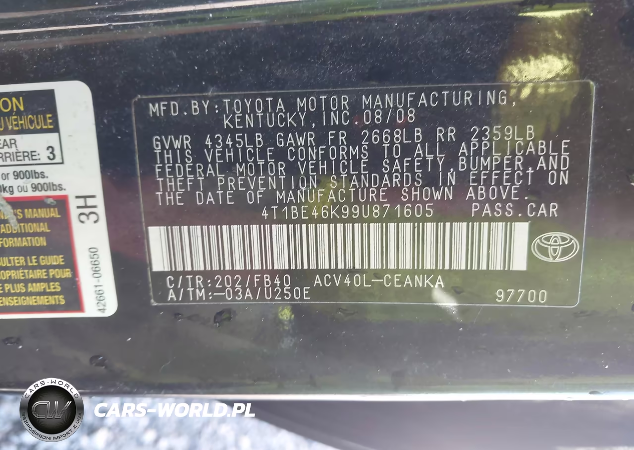 2009 Toyota Camry Le VIN:4T1BE46K99U871605 - 9
