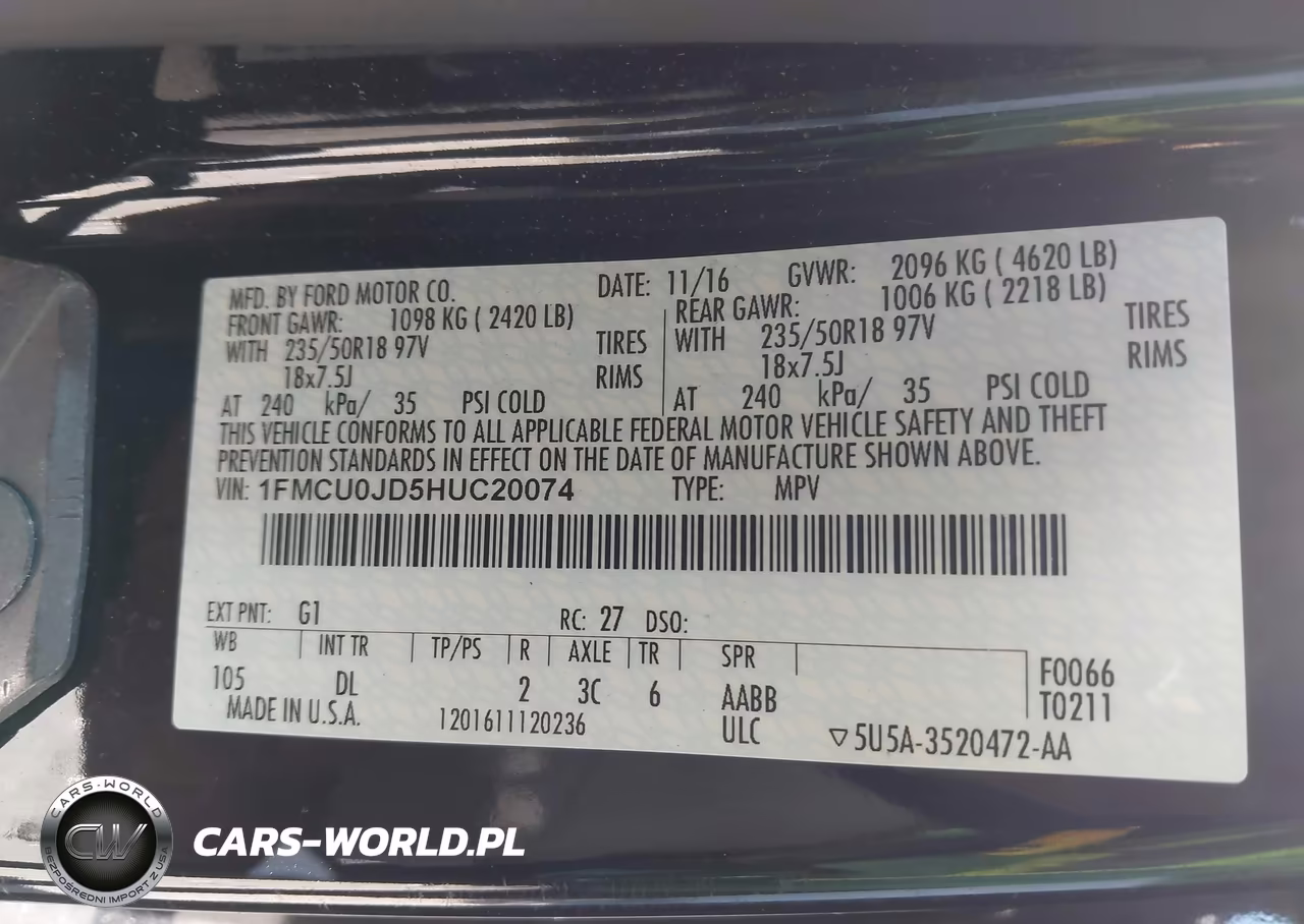 2017 Ford Escape Titanium VIN:1FMCU0JD5HUC20074 - 9