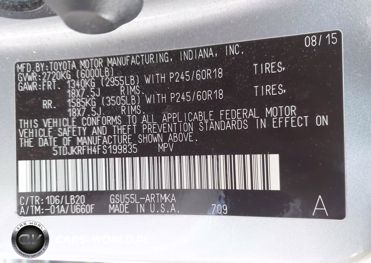 2015 Toyota Highlander Xle V6 VIN:5TDJKRFH4FS199835 - 9