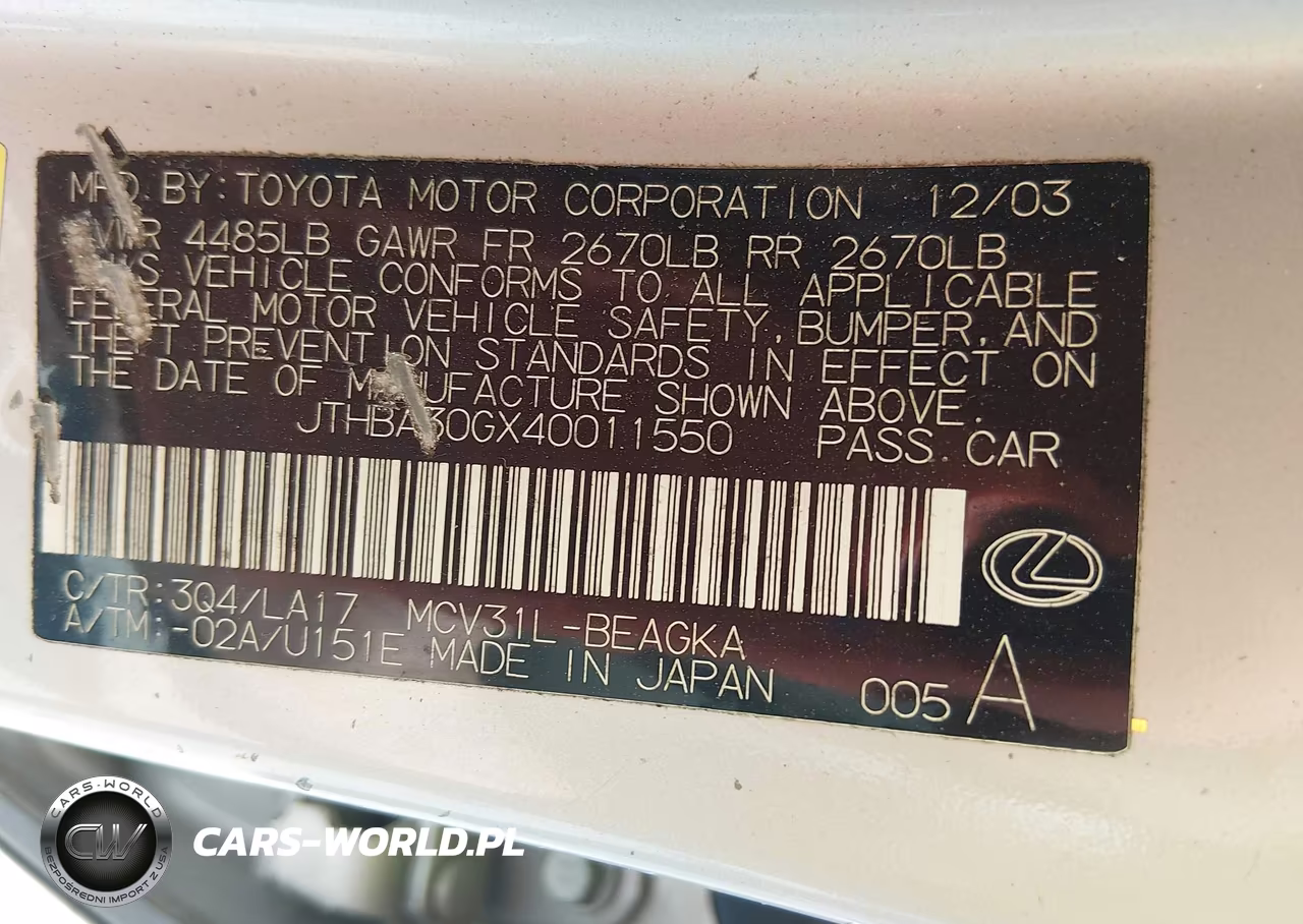 2004 Lexus Es 330 VIN:JTHBA30GX40011550 - 9
