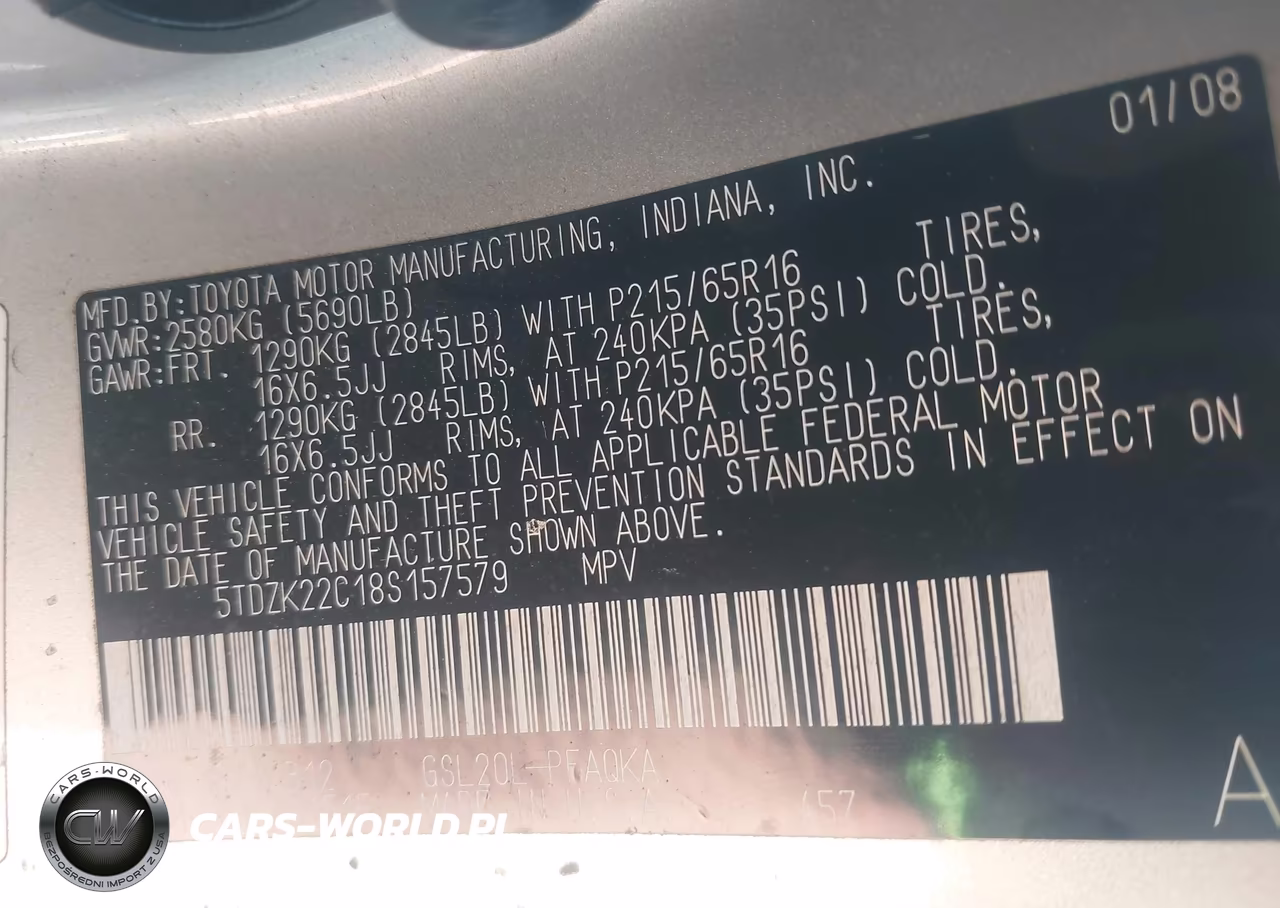 2008 Toyota Sienna Xle VIN:5TDZK22C18S157579 - 9