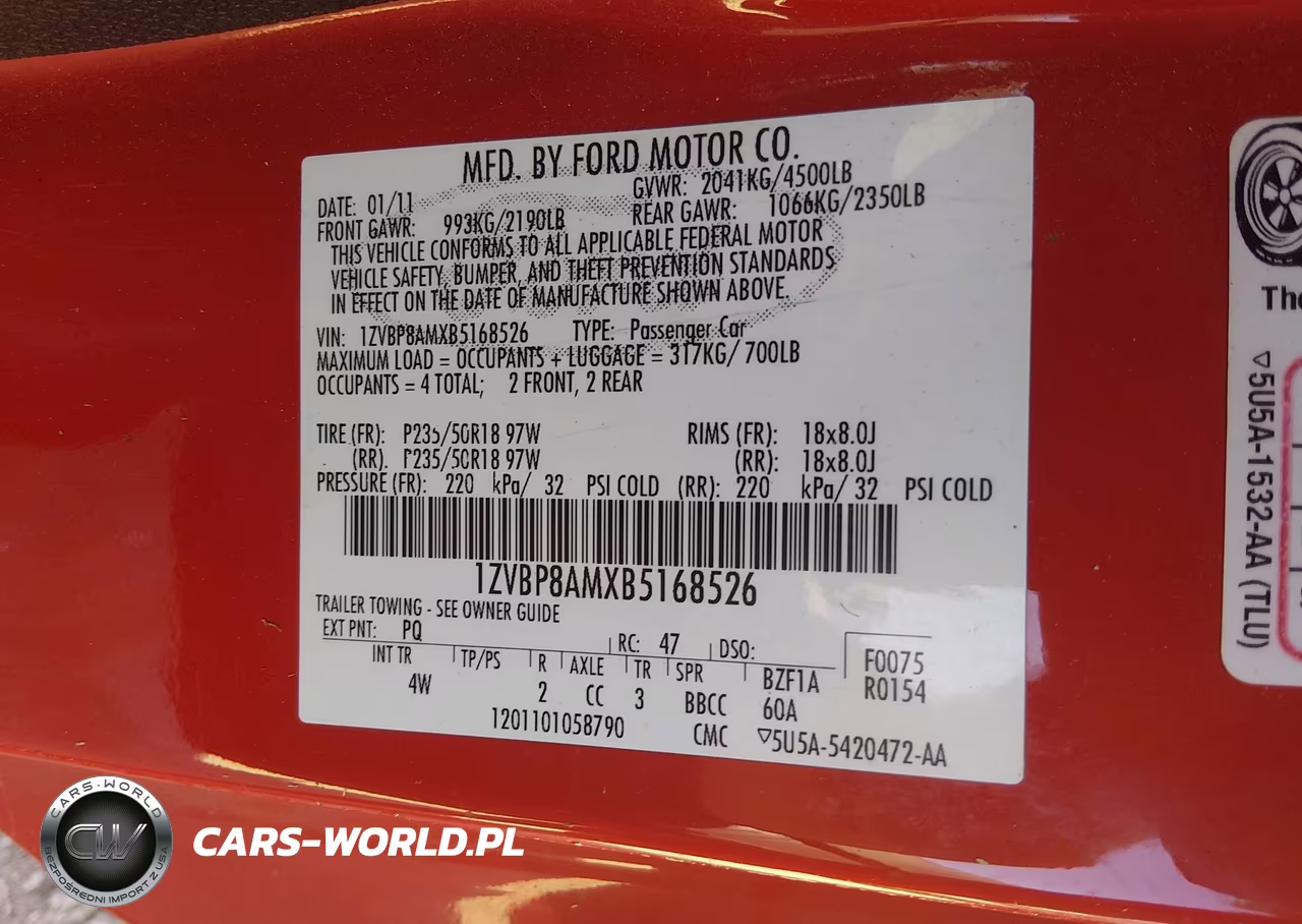 2011 Ford Mustang V6 Premium VIN:1ZVBP8AMXB5168526 - 9