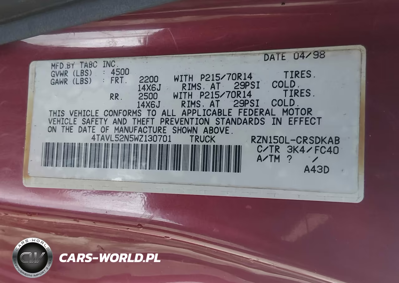 1998 Toyota Tacoma VIN:4TAVL52N5WZ130701 - 9