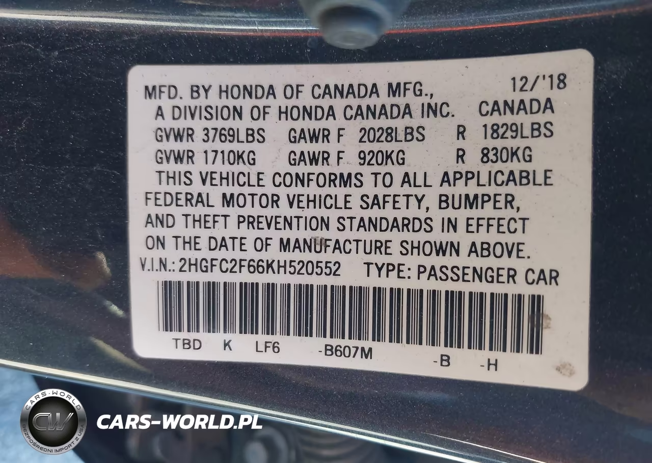 2019 Honda Civic Lx VIN:2HGFC2F66KH520552 - 9