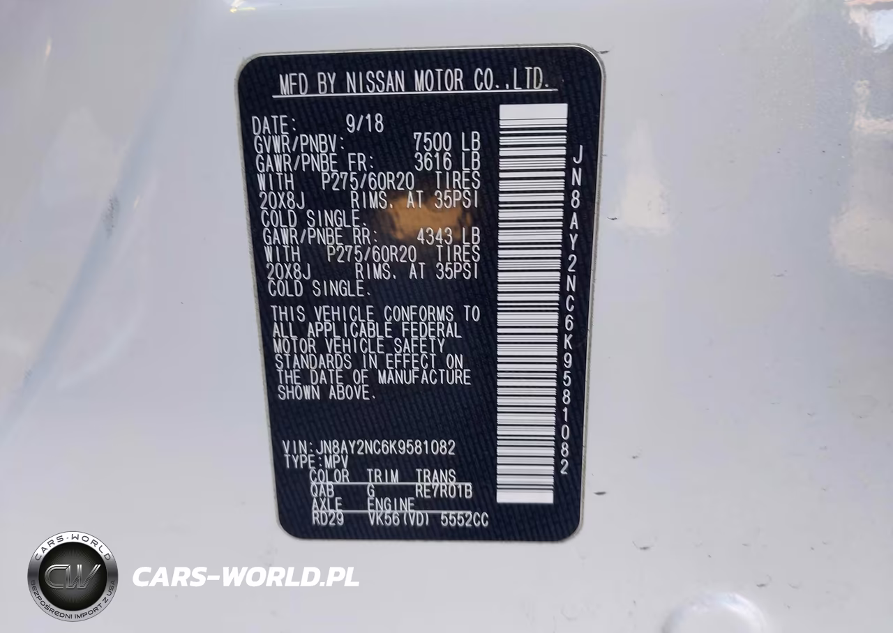 2019 Nissan Armada Platinum VIN:JN8AY2NC6K9581082 - 9