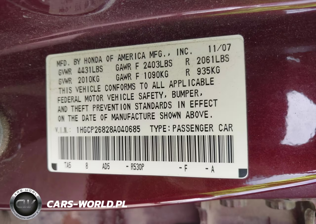2008 Honda Accord 2.4 Ex-L VIN:1HGCP26828A040685 - 9