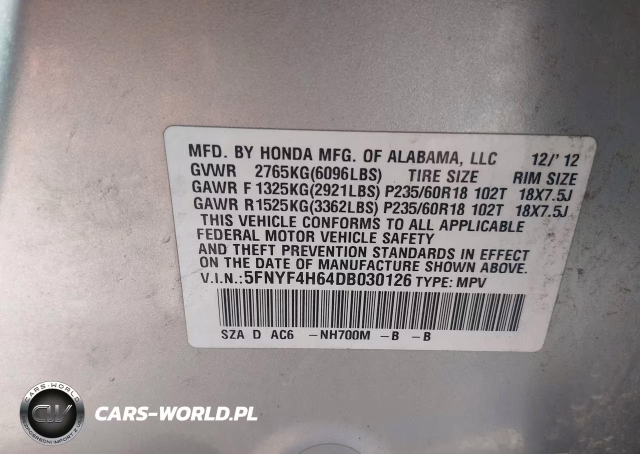 2013 Honda Pilot Ex-L VIN:5FNYF4H64DB030126 - 9