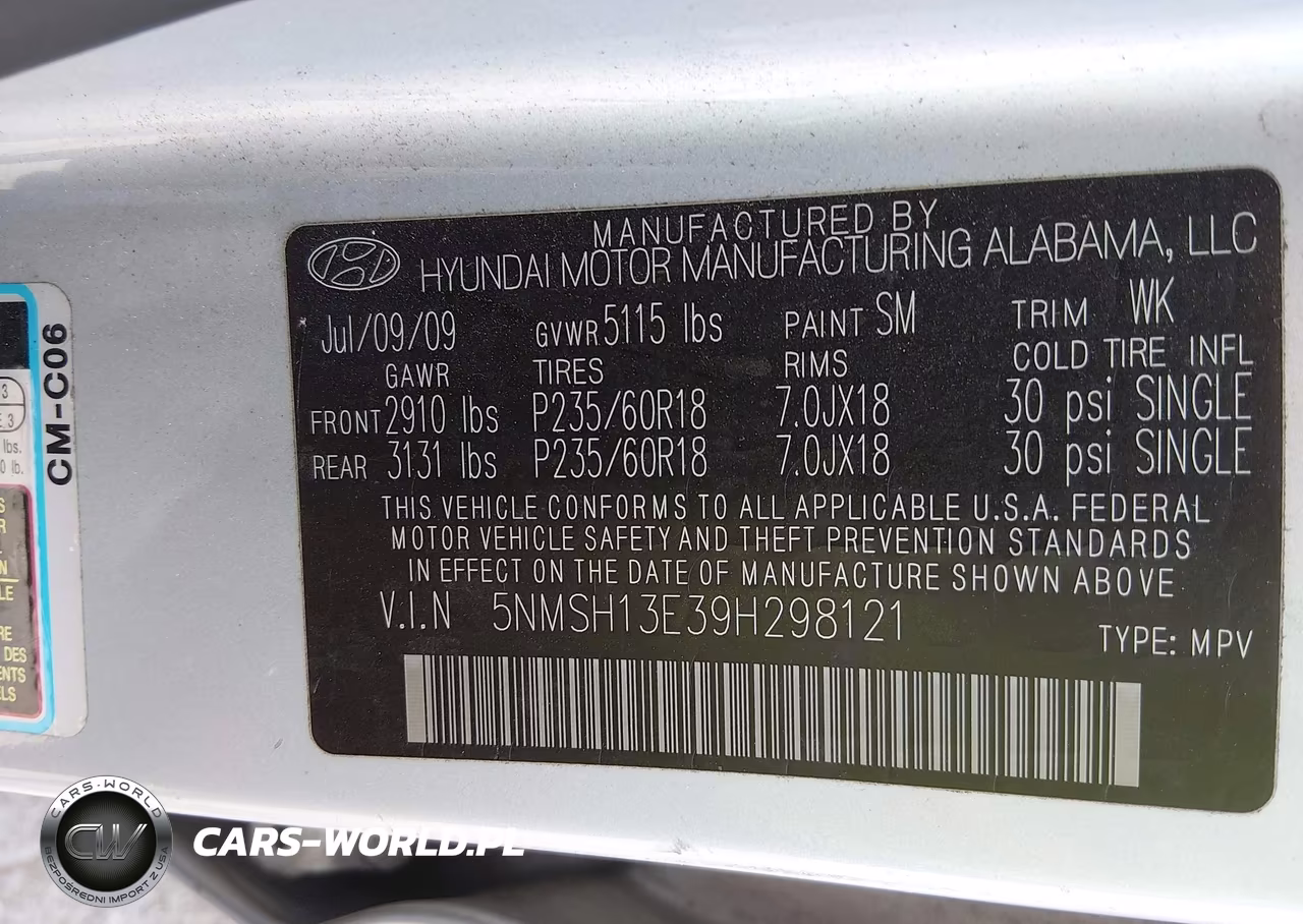 2009 Hyundai Santa Fe Limited VIN:5NMSH13E39H298121 - 9