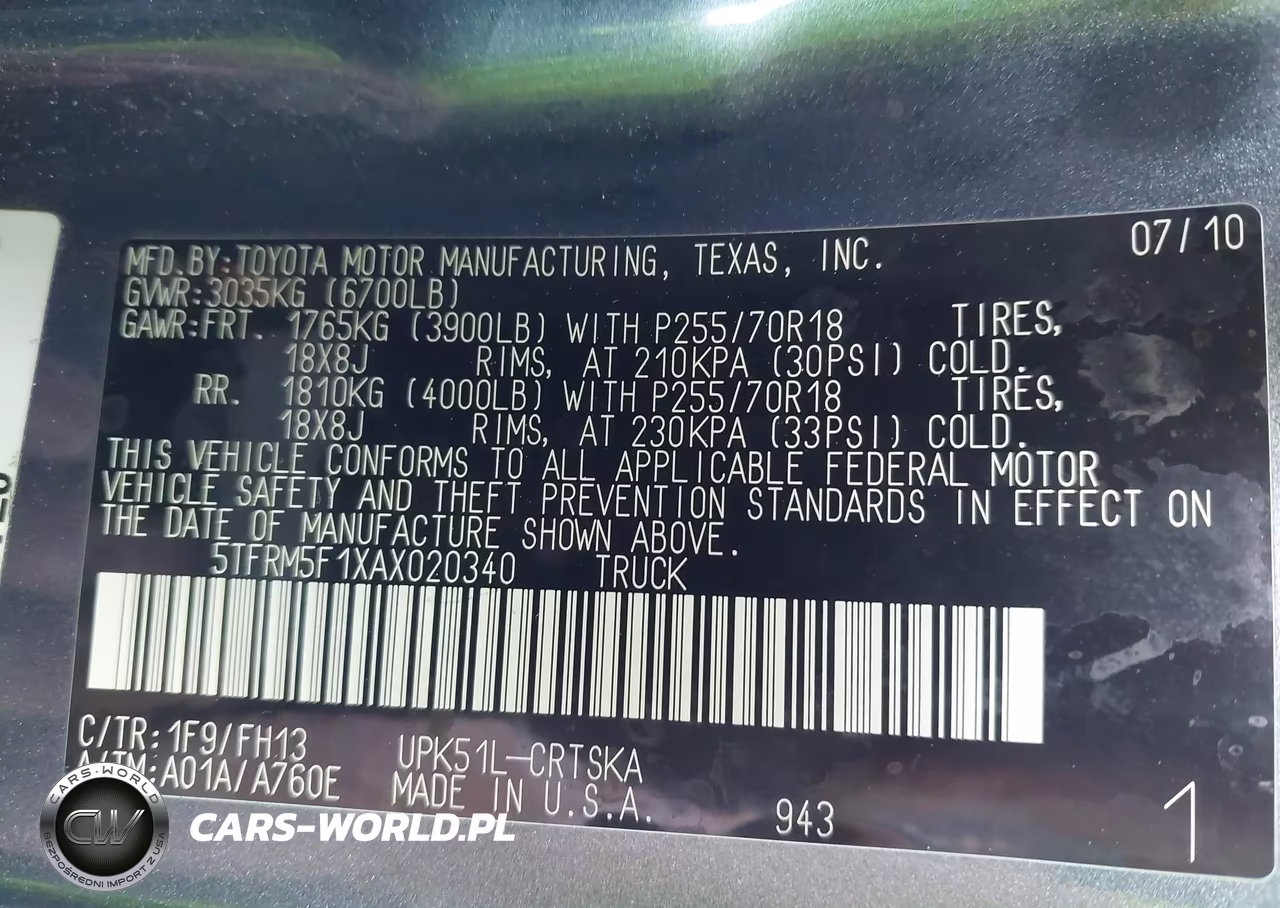 2010 Toyota Tundra Grade 4.6L V8 VIN:5TFRM5F1XAX020340 - 9