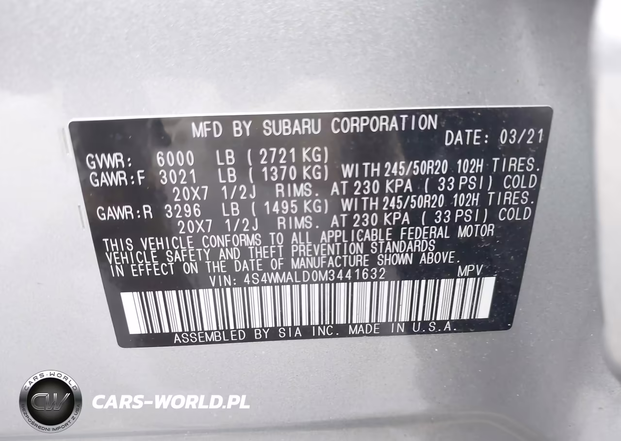 2021 Subaru Ascent Limited VIN:4S4WMALD0M3441632 - 9