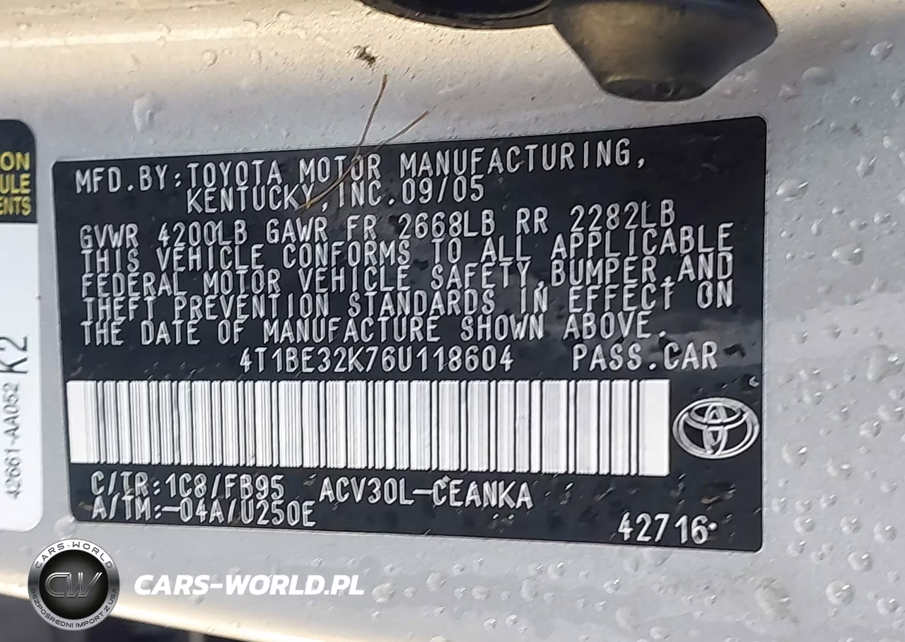 2006 Toyota Camry Le VIN:4T1BE32K76U118604 - 9