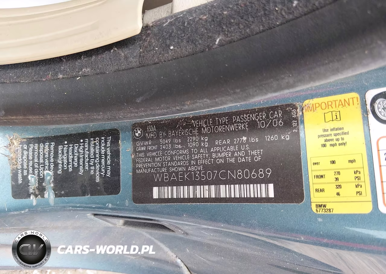 2007 BMW 650I VIN:WBAEK13507CN80689 - 9