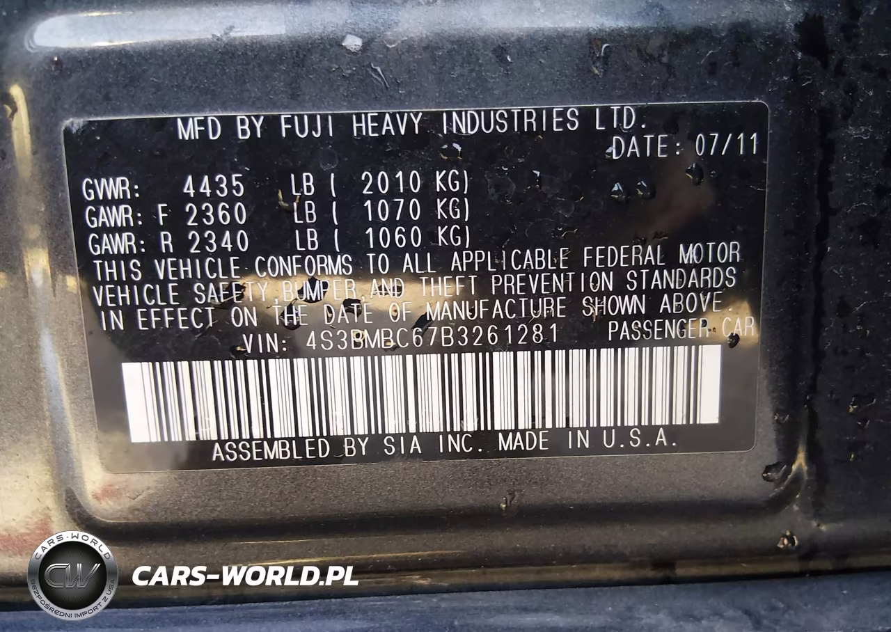 2011 Subaru Legacy 2.5I Prem Awp VIN:4S3BMBC67B3261281 - 9