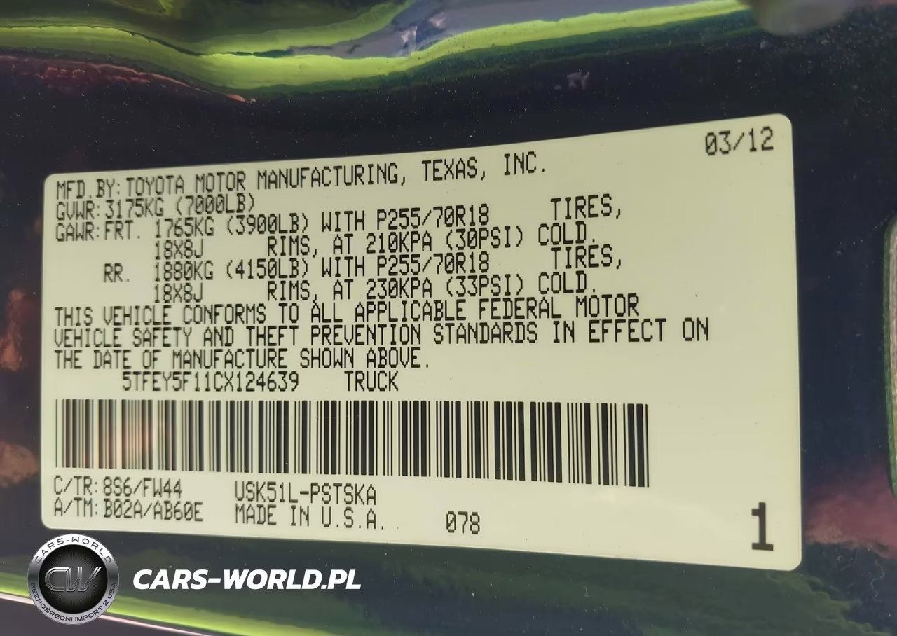 2012 Toyota Tundra Grade 5.7L V8 VIN:5TFEY5F11CX124639 - 8