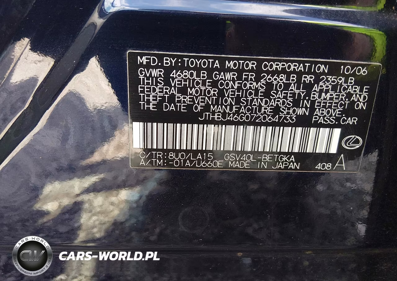 2007 Lexus Es 350 VIN:JTHBJ46G072064733 - 9
