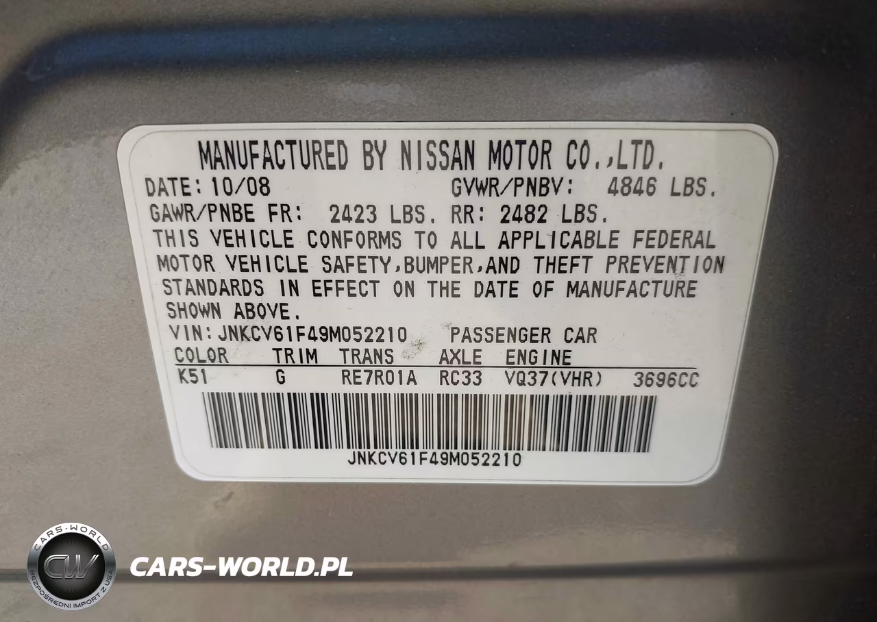 2009 Infiniti G37X VIN:JNKCV61F49M052210 - 9
