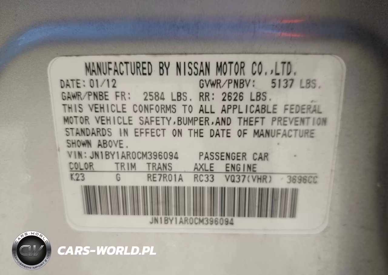 2012 Infiniti M37X VIN:JN1BY1AR0CM396094 - 9