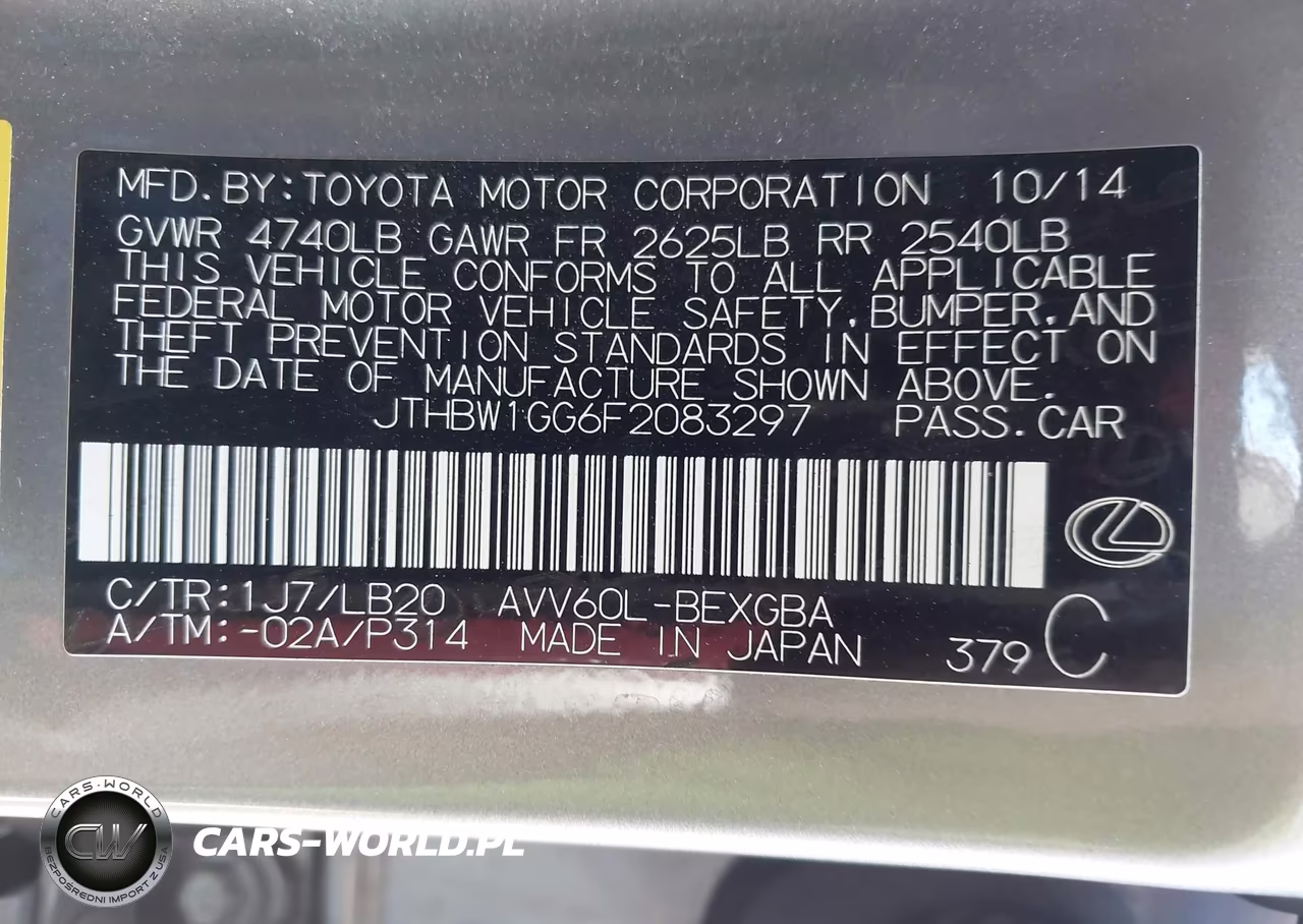 2015 Lexus Es 300H VIN:JTHBW1GG6F2083297 - 9