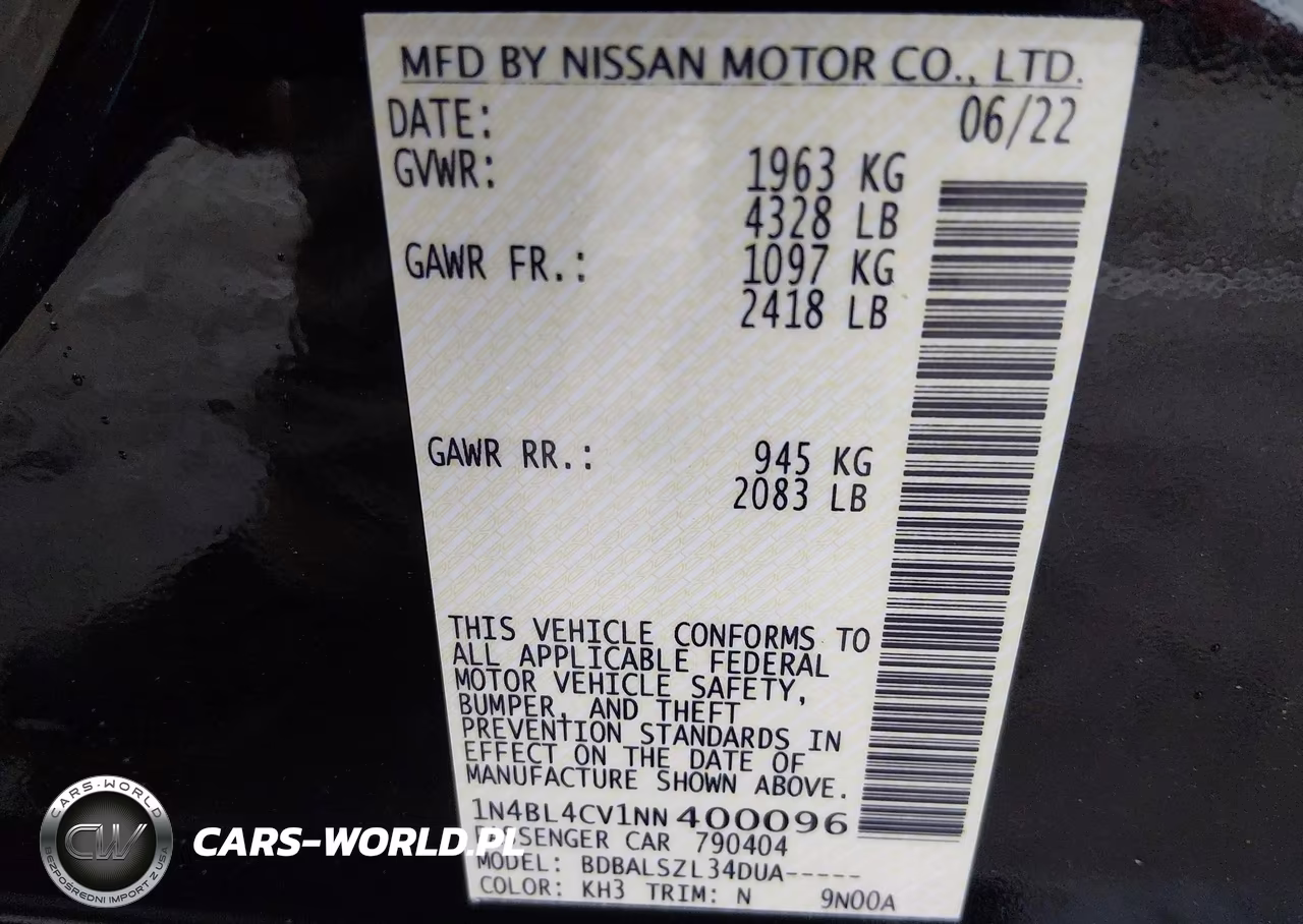 2022 Nissan Altima Sr Fwd VIN:1N4BL4CV1NN400096 - 9