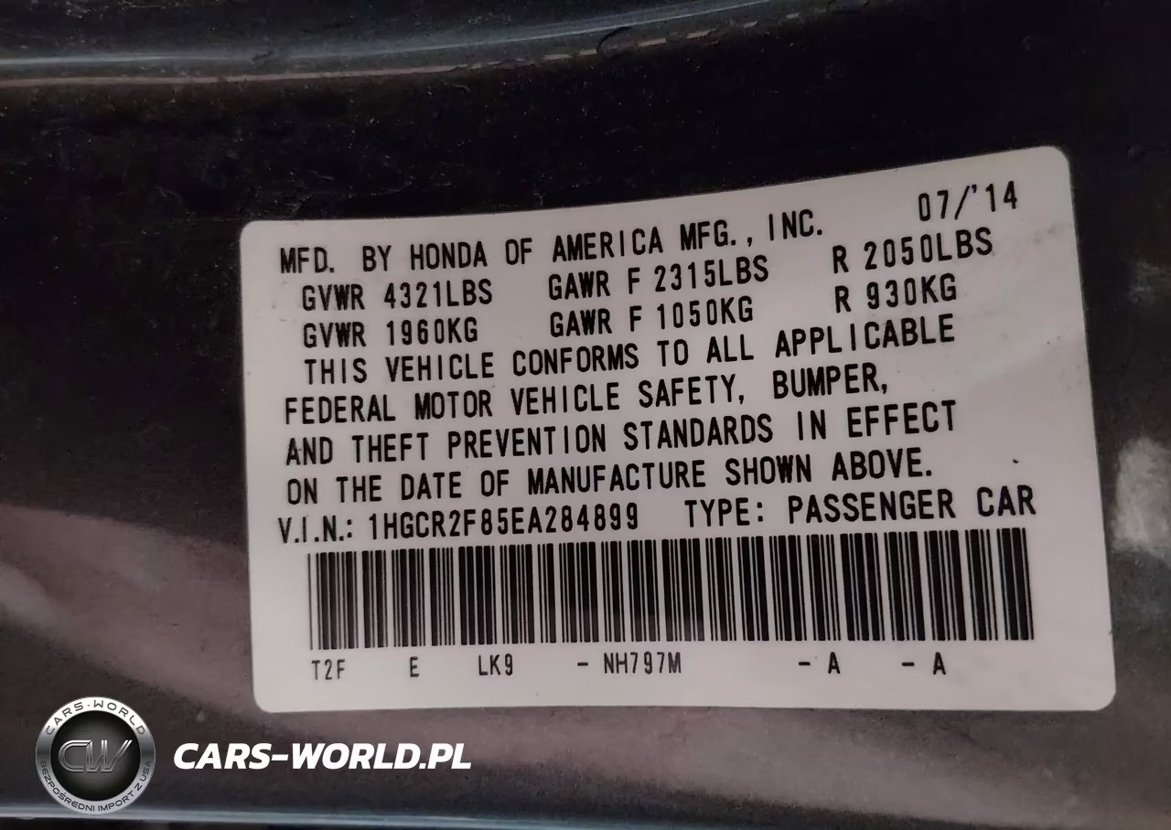 2014 Honda Accord Ex-L VIN:1HGCR2F85EA284899 - 9