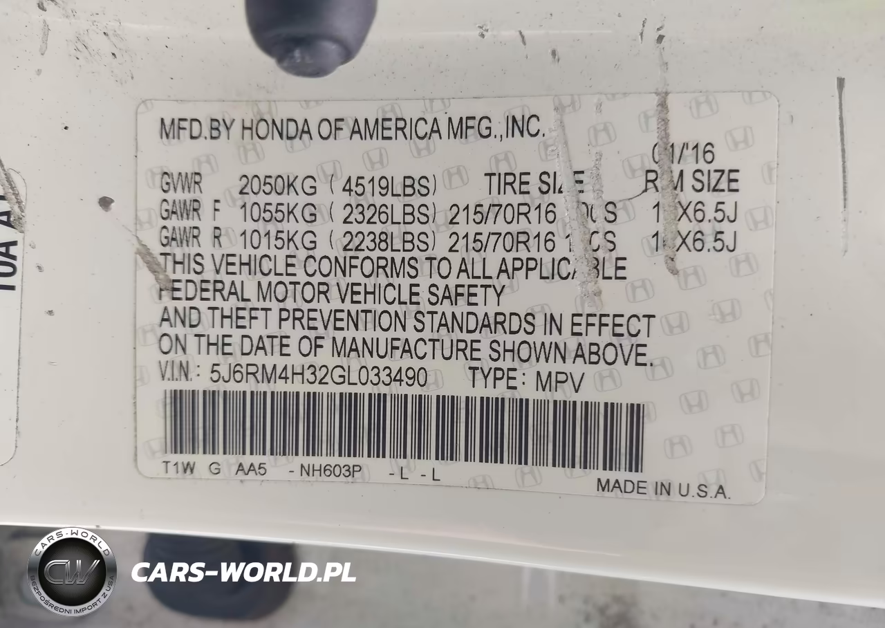 2016 Honda Cr-V Lx VIN:5J6RM4H32GL033490 - 9