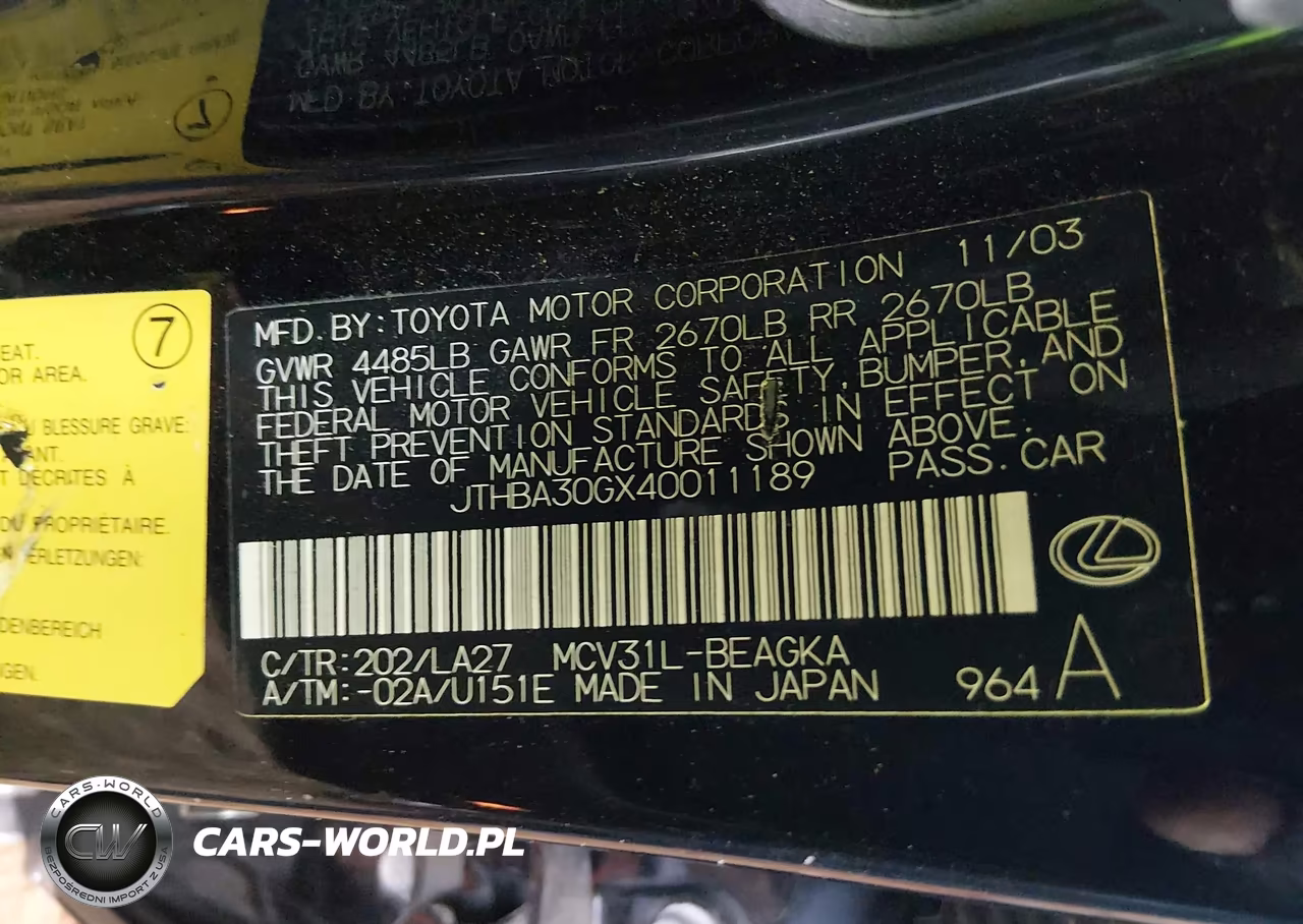 2004 Lexus Es 330 VIN:JTHBA30GX40011189 - 9