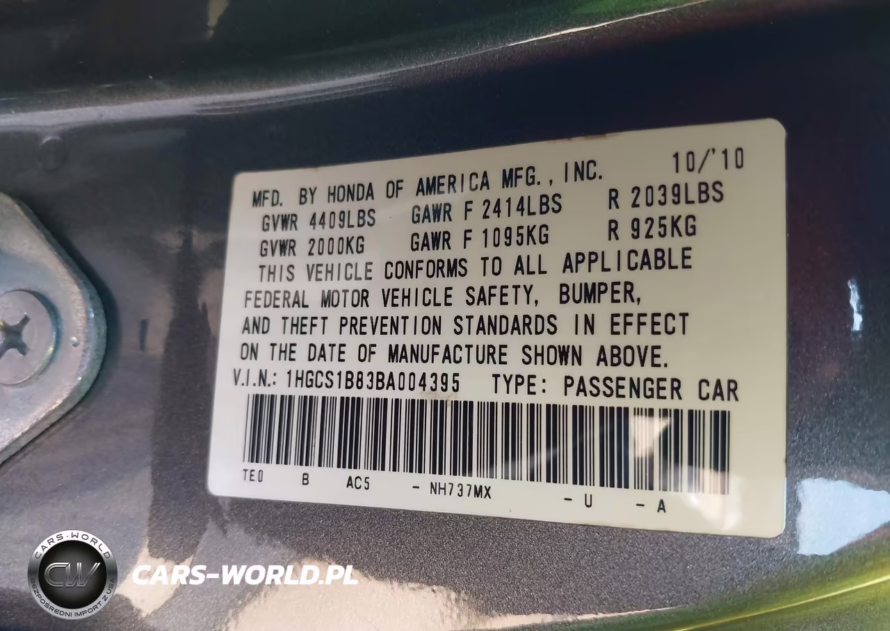 2011 Honda Accord 2.4 Ex-L VIN:1HGCS1B83BA004395 - 9