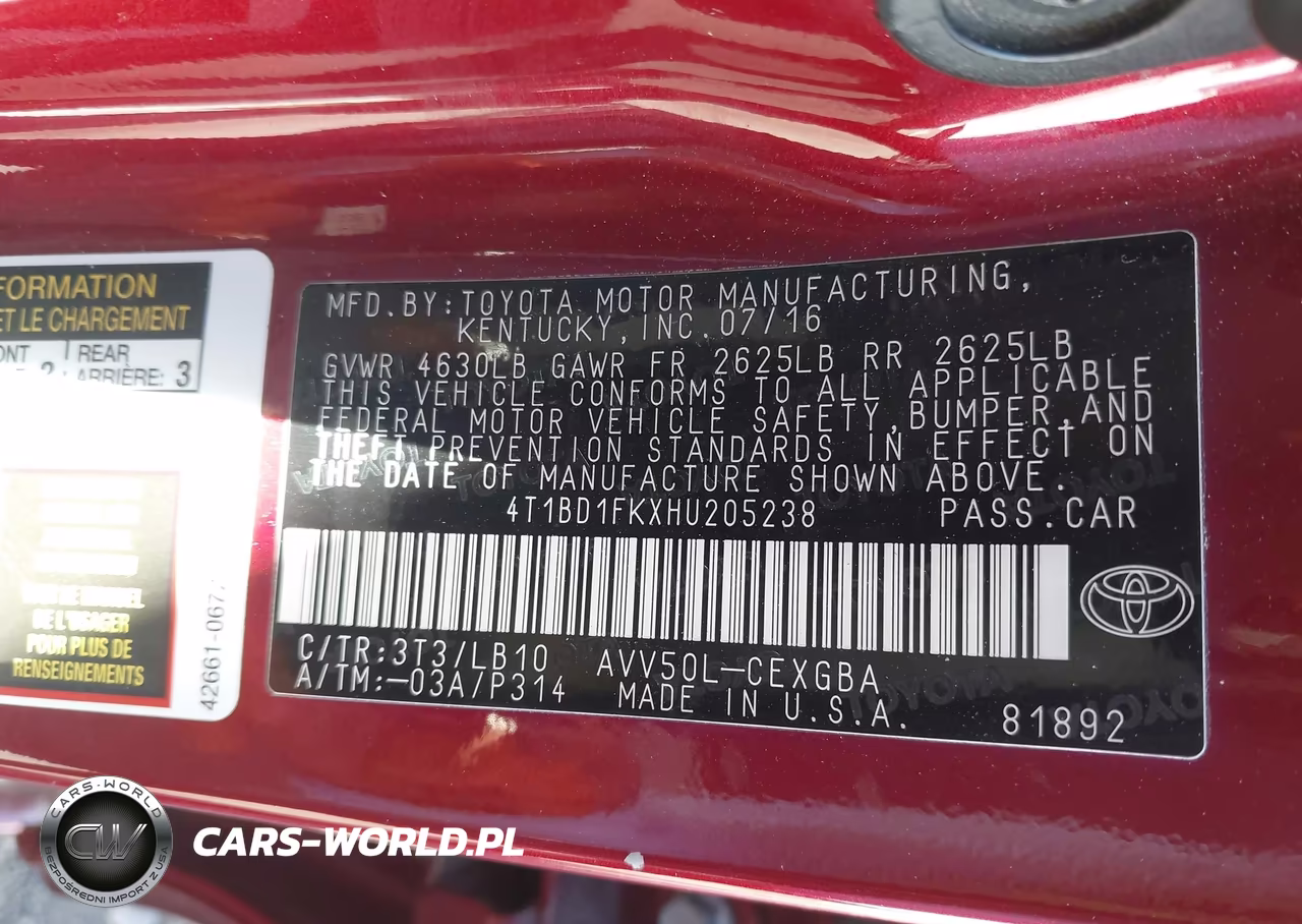 2017 Toyota Camry Hybrid Xle VIN:4T1BD1FKXHU205238 - 9
