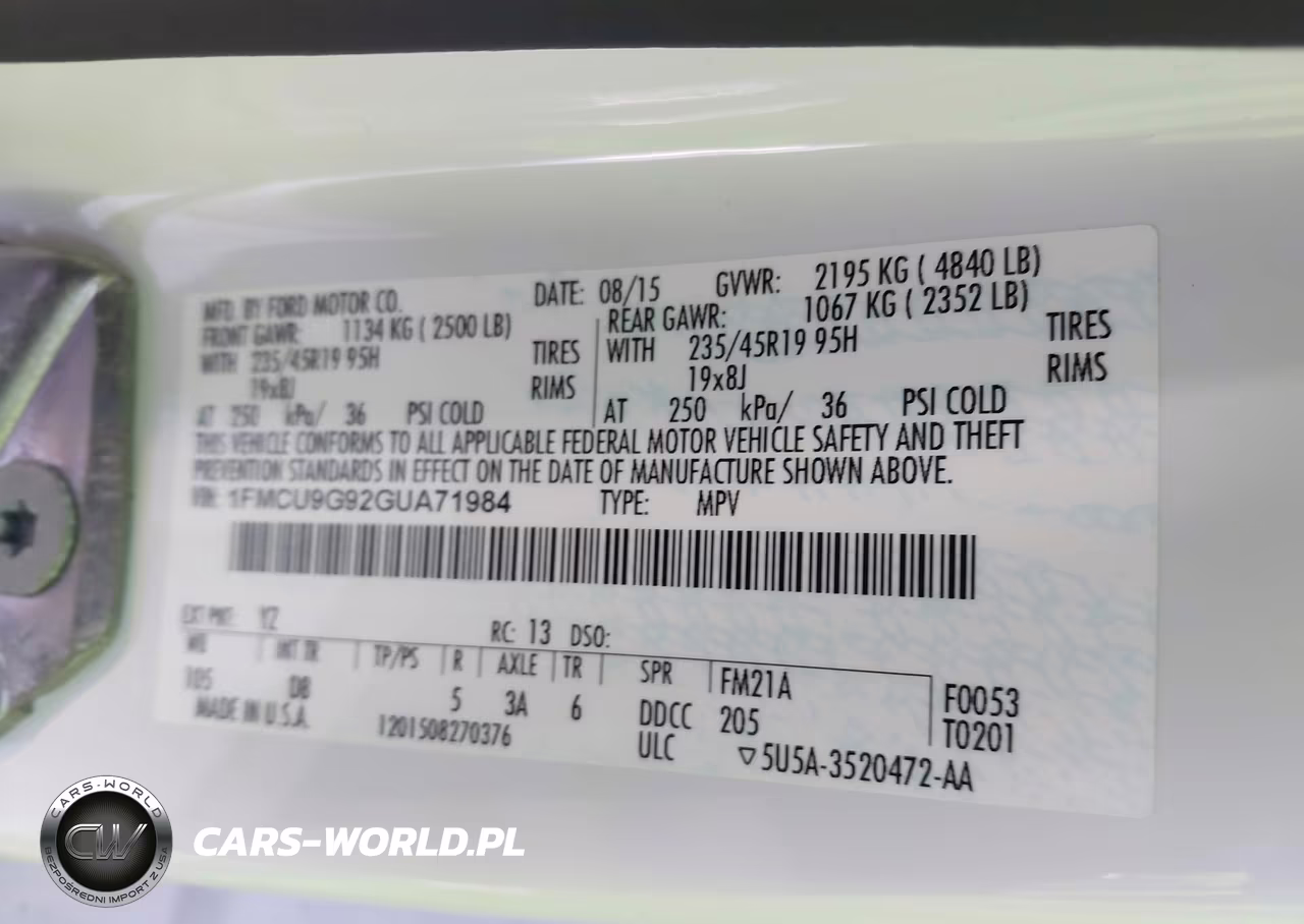 2016 Ford Escape Se VIN:1FMCU9G92GUA71984 - 9