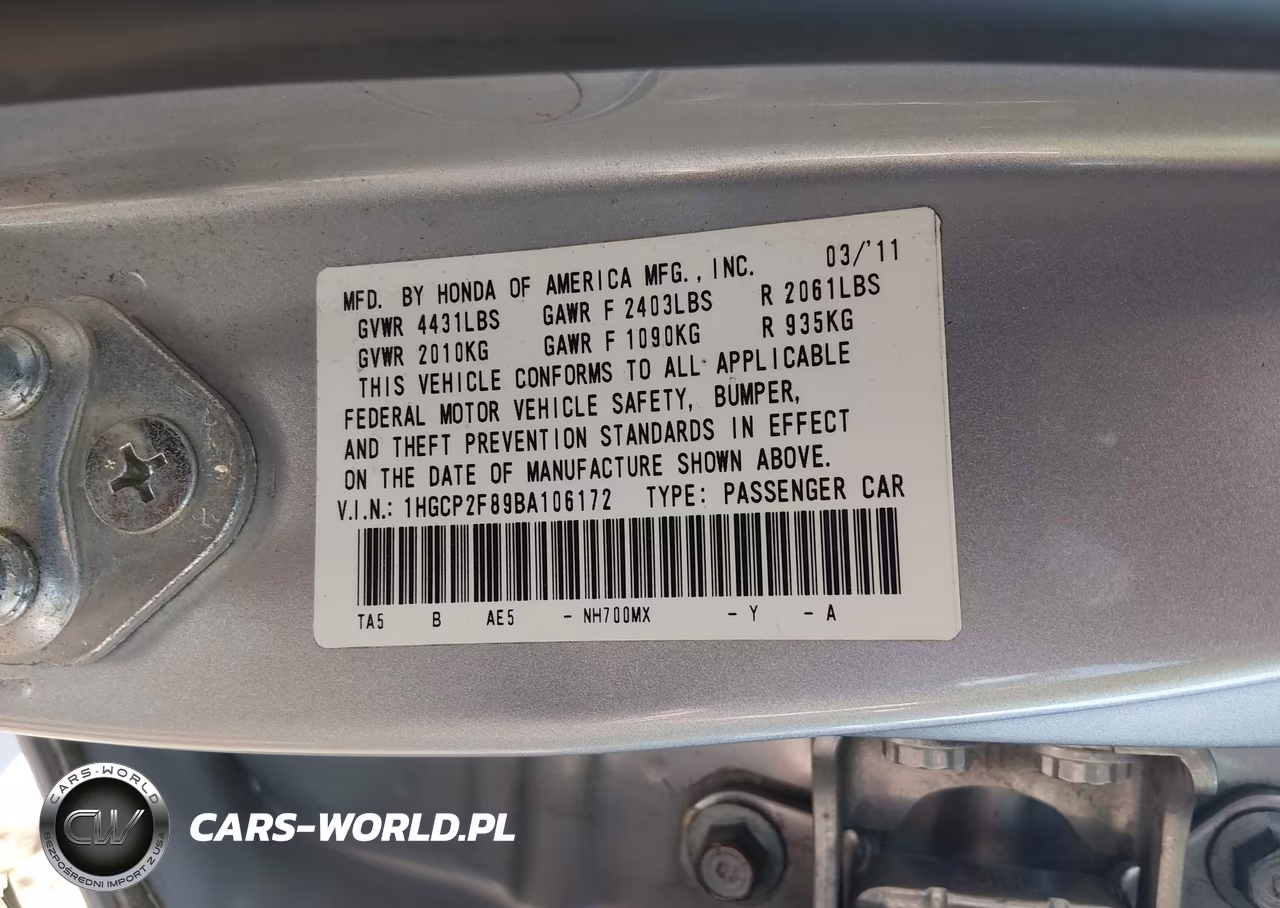 2011 Honda Accord 2.4 Ex-L VIN:1HGCP2F89BA106172 - 9