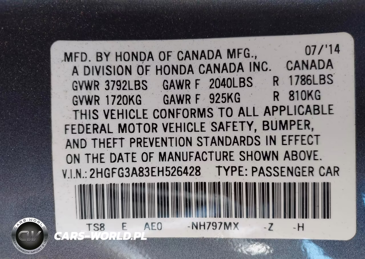 2014 Honda Civic Ex VIN:2HGFG3A83EH526428 - 9