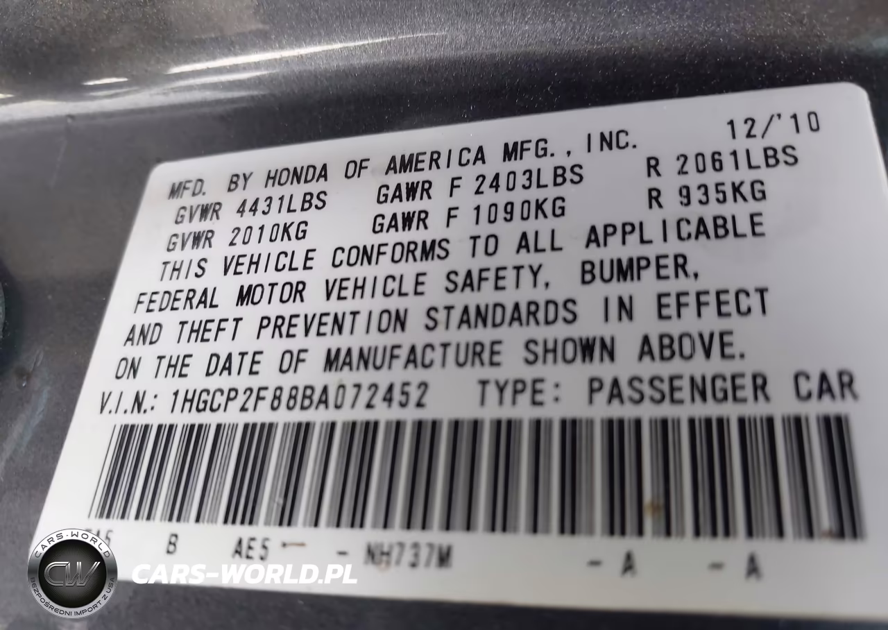 2011 Honda Accord Exl VIN:1HGCP2F88BA072452 - 9