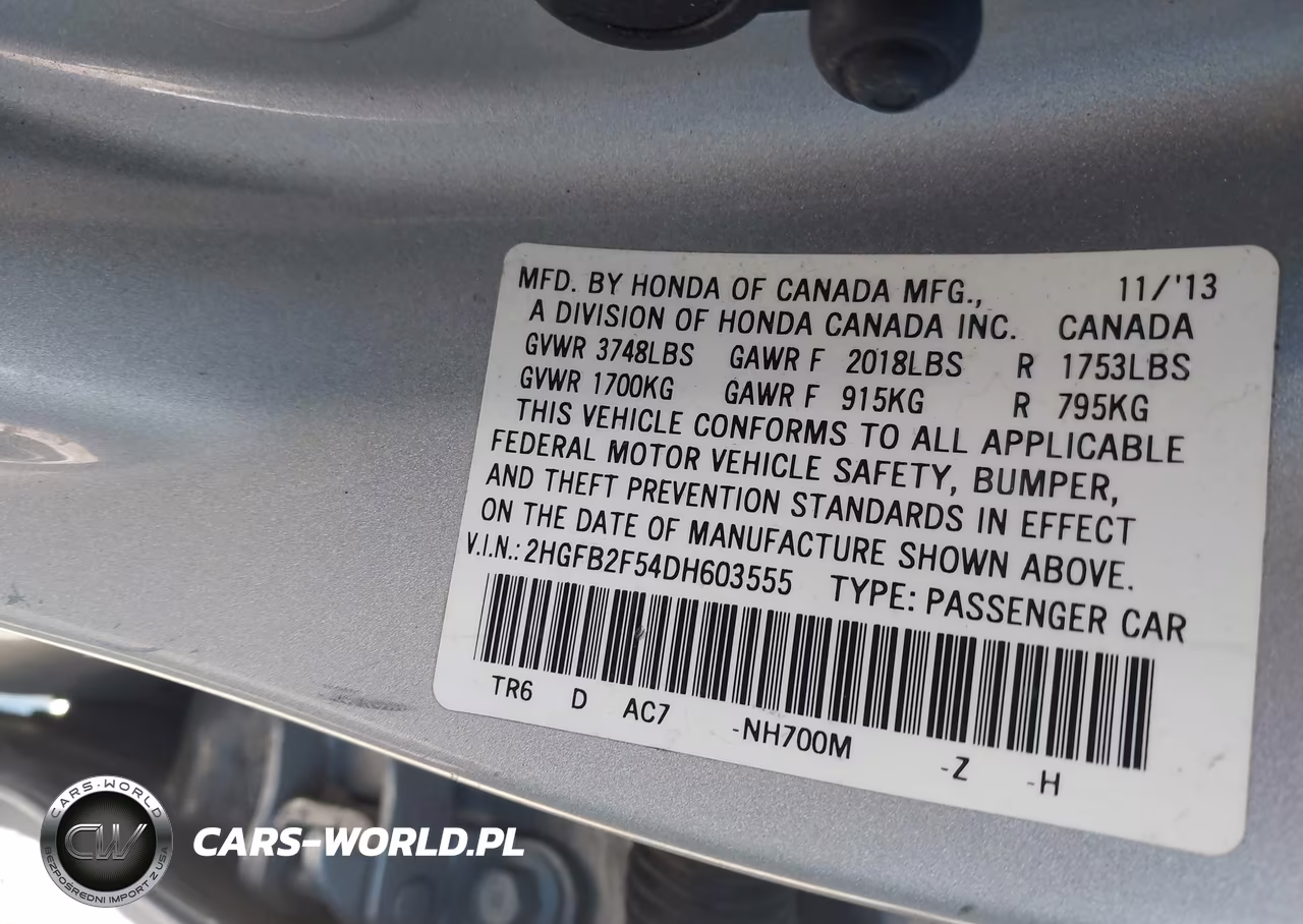 2013 Honda Civic Lx VIN:2HGFB2F54DH603555 - 9