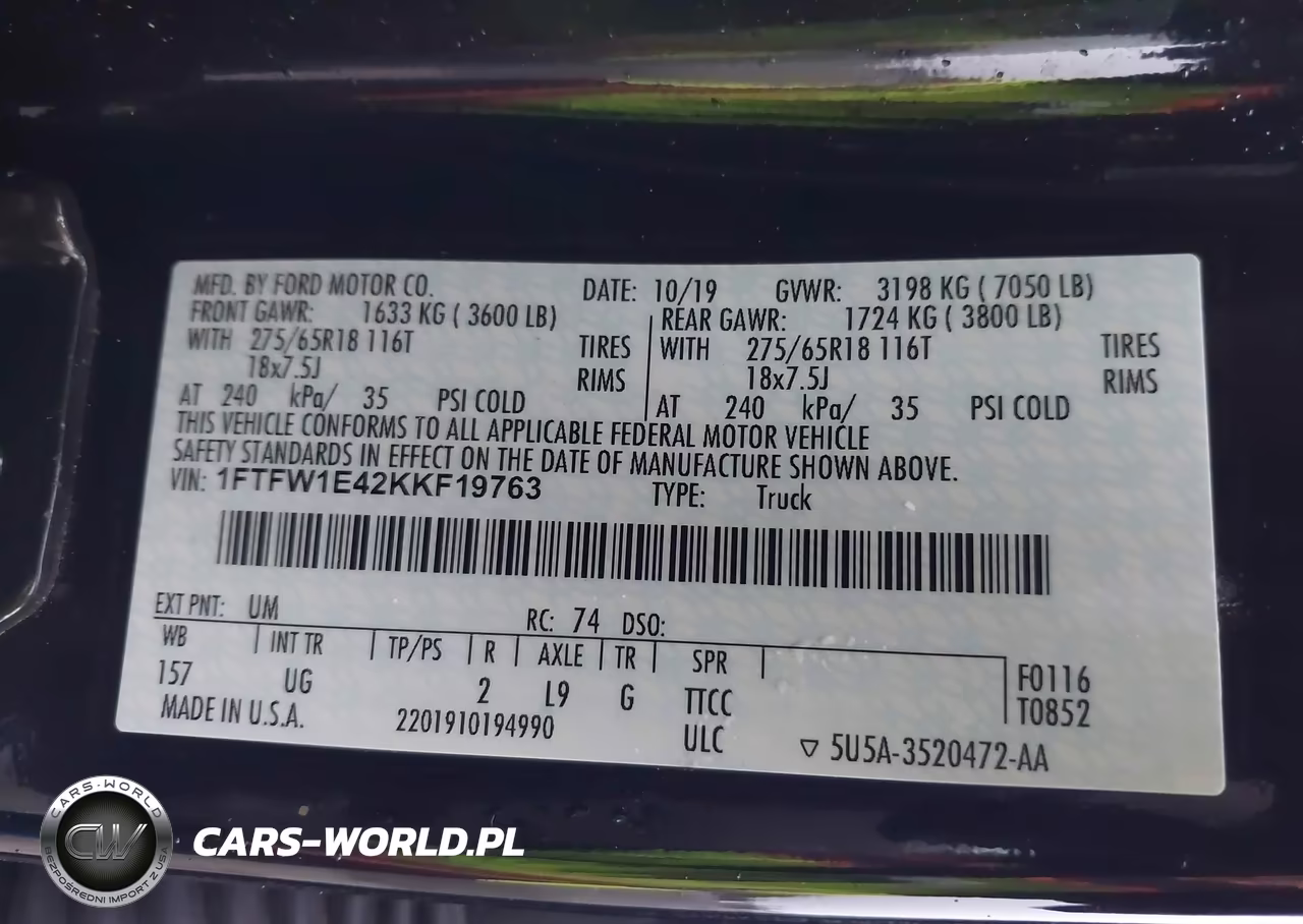 2019 Ford F-150 Xlt VIN:1FTFW1E42KKF19763 - 9