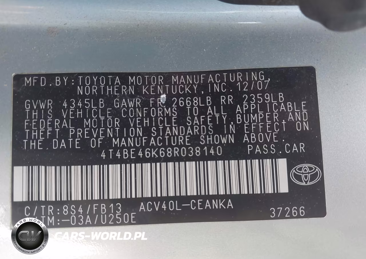 2008 Toyota Camry Le VIN:4T4BE46K68R038140 - 9
