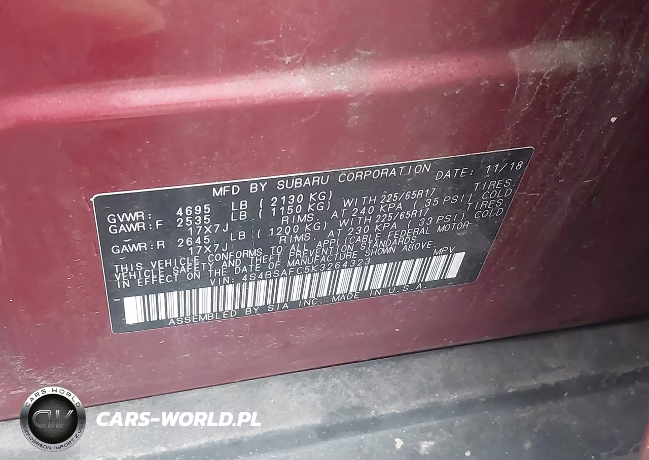 2019 Subaru Outback 2.5I Premium VIN:4S4BSAFC5K3264323 - 9