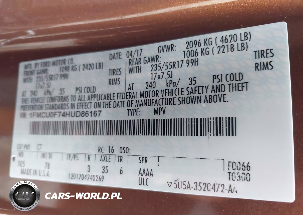 2017 Ford Escape S VIN:1FMCU0F74HUD86167 - 9